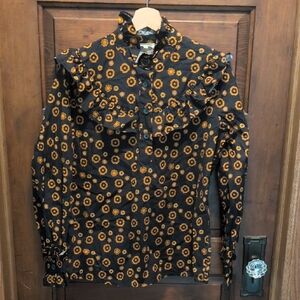 High Neck Floral Ruffle Blouse Sz L